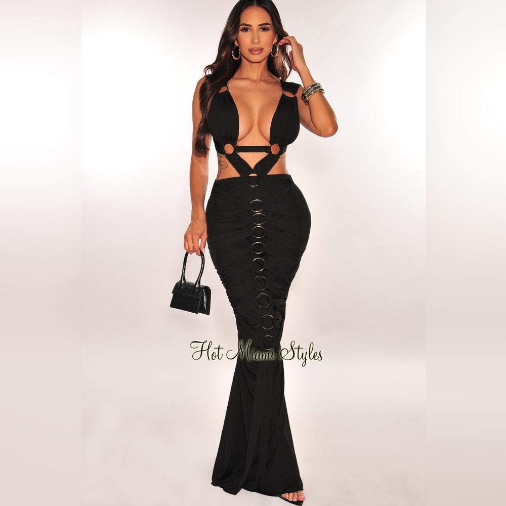 Hot Miami Styles Black Cut-Out Maxi Dress